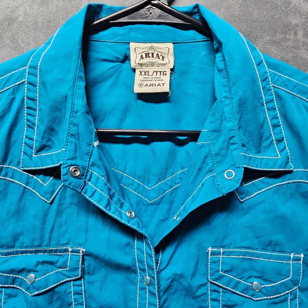 Ariat Womens XXL Turquoise Blue Western Pearl Snap Long Sleeve Cotton Shirt